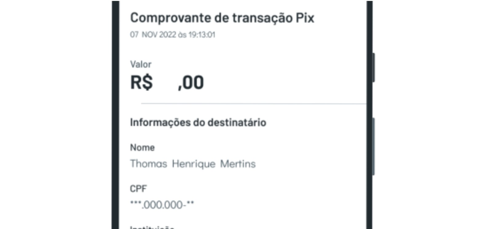 Exemplo de comprovante PIX